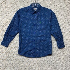 Cinch Boys Shirt XS 4-5 Blue Geometric Long Sleeve Button Down Western Cotton